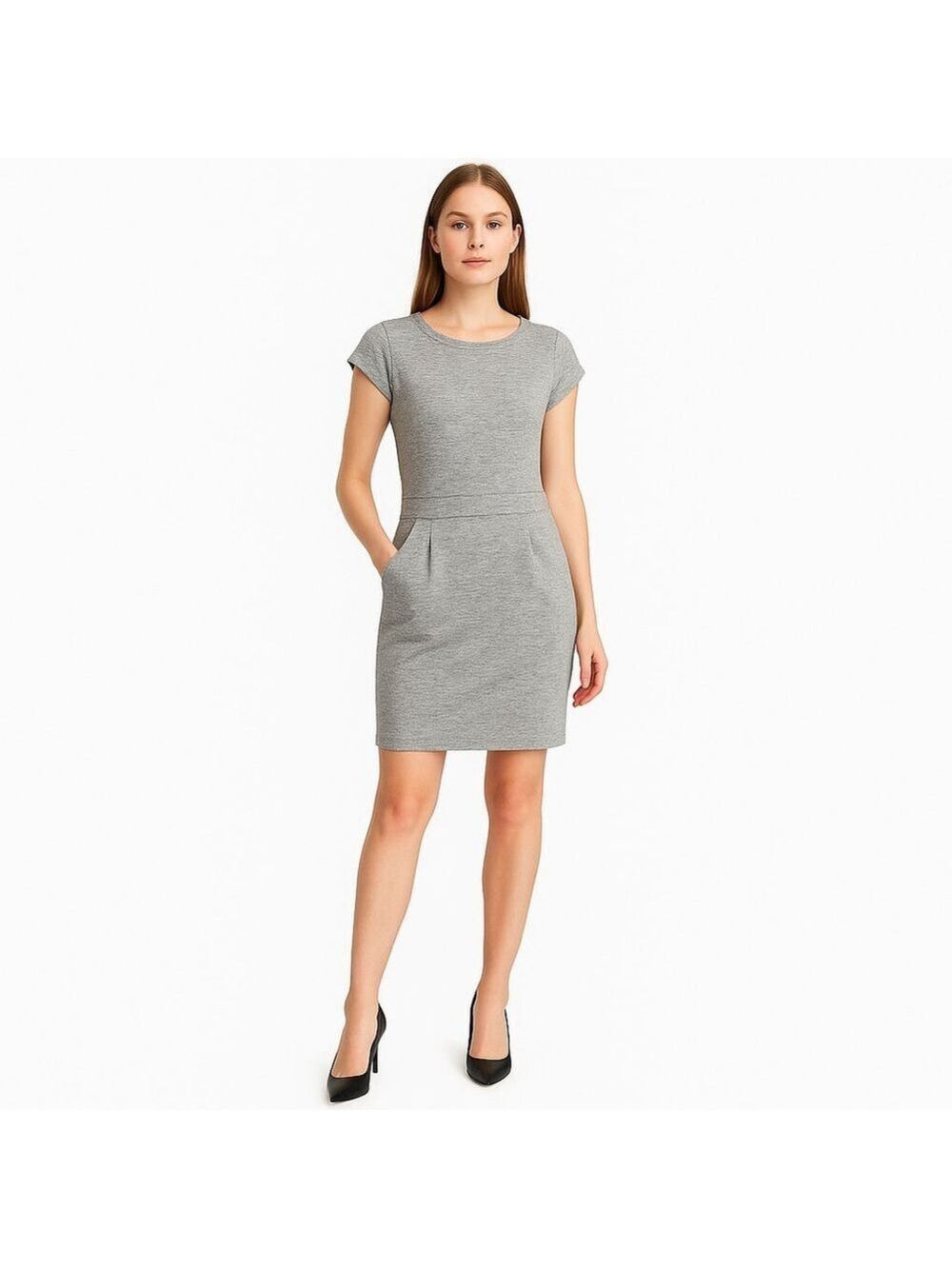 Gap Heather Grey Knit Cap Sleeve Dress with Pockets Size Small, Terry Sweatshirt